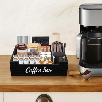 Coffee Pod Bar Station Wooden 14" X 10" X 4" Organizer Box for Countertop, Counter Top Tea Espresso Cup Wood Storage Box, Onyx