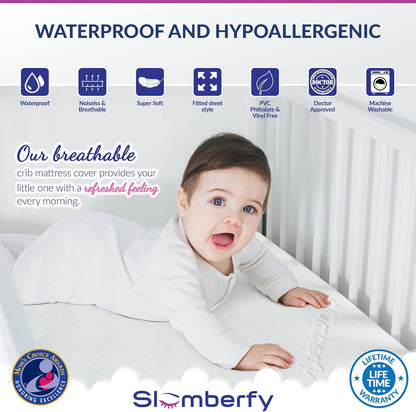 Mini Crib Mattress Protector by Slumberfy, Waterproof and Hypoallergenic Mattress Protector for Babies and Toddlers, Made of Bamboo Material -27x39 inches