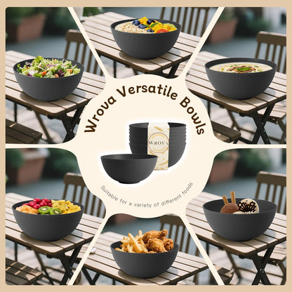 Black Cereal Bowls 40oz for Cereal Lover,Unbreakable Alternative Plastic Bowls Set of 6,Extra Thick Anti-Scald Bowl Sets suitable for Salad