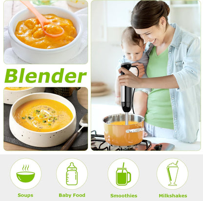 Bonsenkitchen Immersion Blender with Food Processor, 20 Speeds &amp; Turbo Mode | 4-in-1 Emulsion Hand Blender, Egg Whisk, 24 oz Beaker &amp; Chopper Bowl, Portable Hand Mixer for Smoothie, Soup, Baby Food