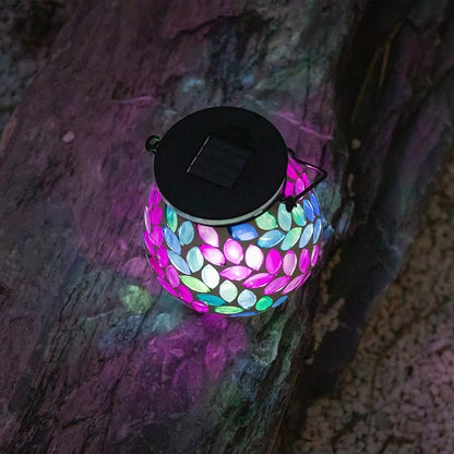 Afirst Mosaic Solar Lanterns Outdoor - Glass Hanging Solar Lights Hollow Out Waterproof Table Lamp Outdoor Decorative for Garden, Patio, Holiday Party Outdoor Decoration