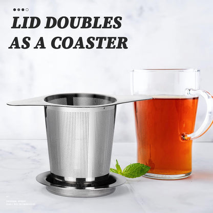 Extra Fine 18/8 Stainless Steel Tea Infuser Mesh Strainer with Large Capacity & Perfect Size Double Handles for Hanging on Teapots, Mugs