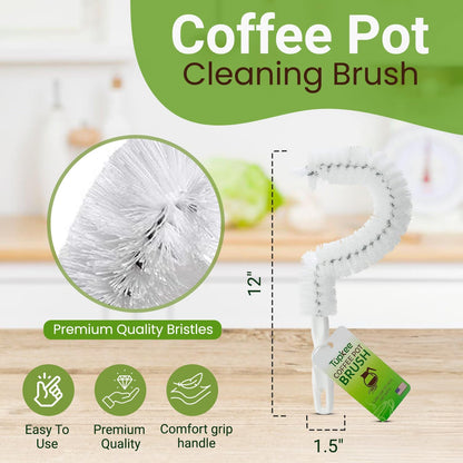 Tupkee Coffee Pot Cleaning Brush – Non Scratching, Long Lasting Bristles, Curved Coffee Decanter Cleaning Brush - Great for Offices and Restaurants
