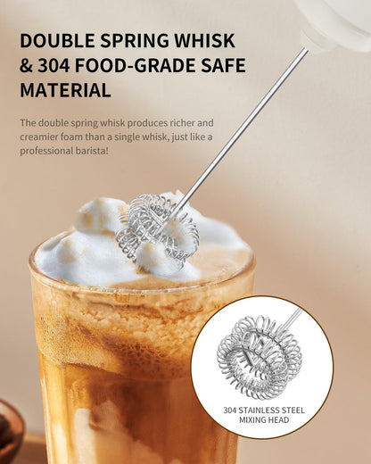 Circle JOY Portable Rechargeable Milk Frother Hanheld, Dual Spring Whisk Electric Coffee Frother Wand Drink Mixer for Matcha Lattes Cappuccino