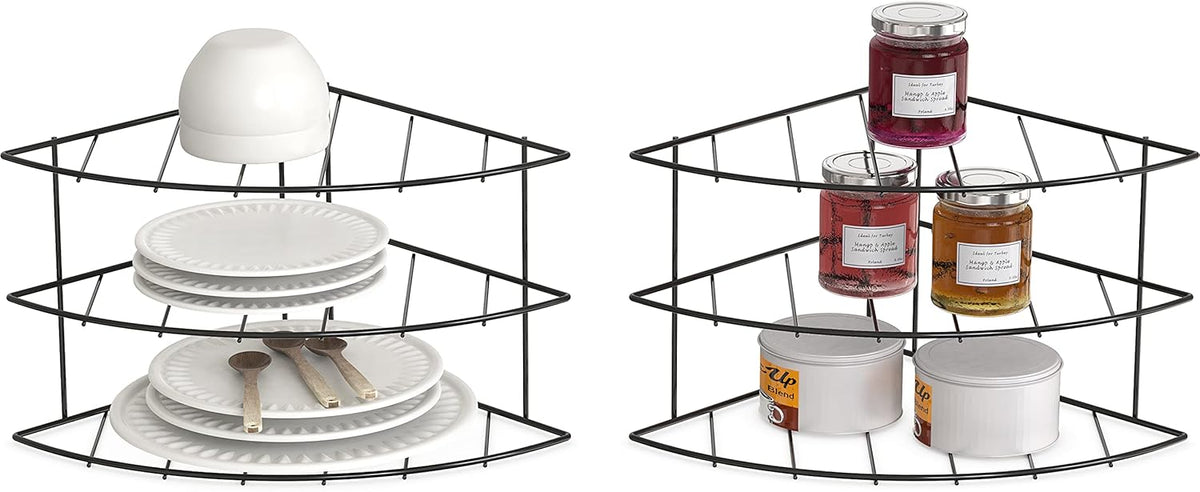 Deco Brothers 3-Tier Counter and Cabinet Corner Shelf Organizer, 2 Pack, Black
