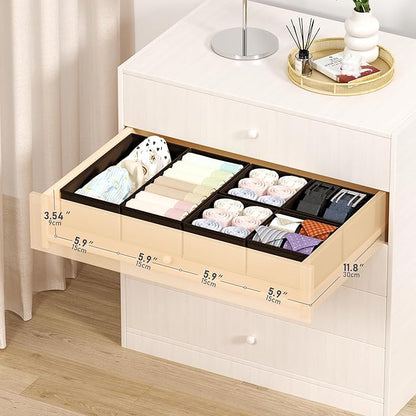 DIMJ Drawer Organizers Clothes, Set of 16 Dresser Organizer Bins, Fabric Closet Organizers and Storage, Shallow Drawer Dividers for Nursery, Clothing, Baby Clothes, Socks, Underwears, Tie (Black)