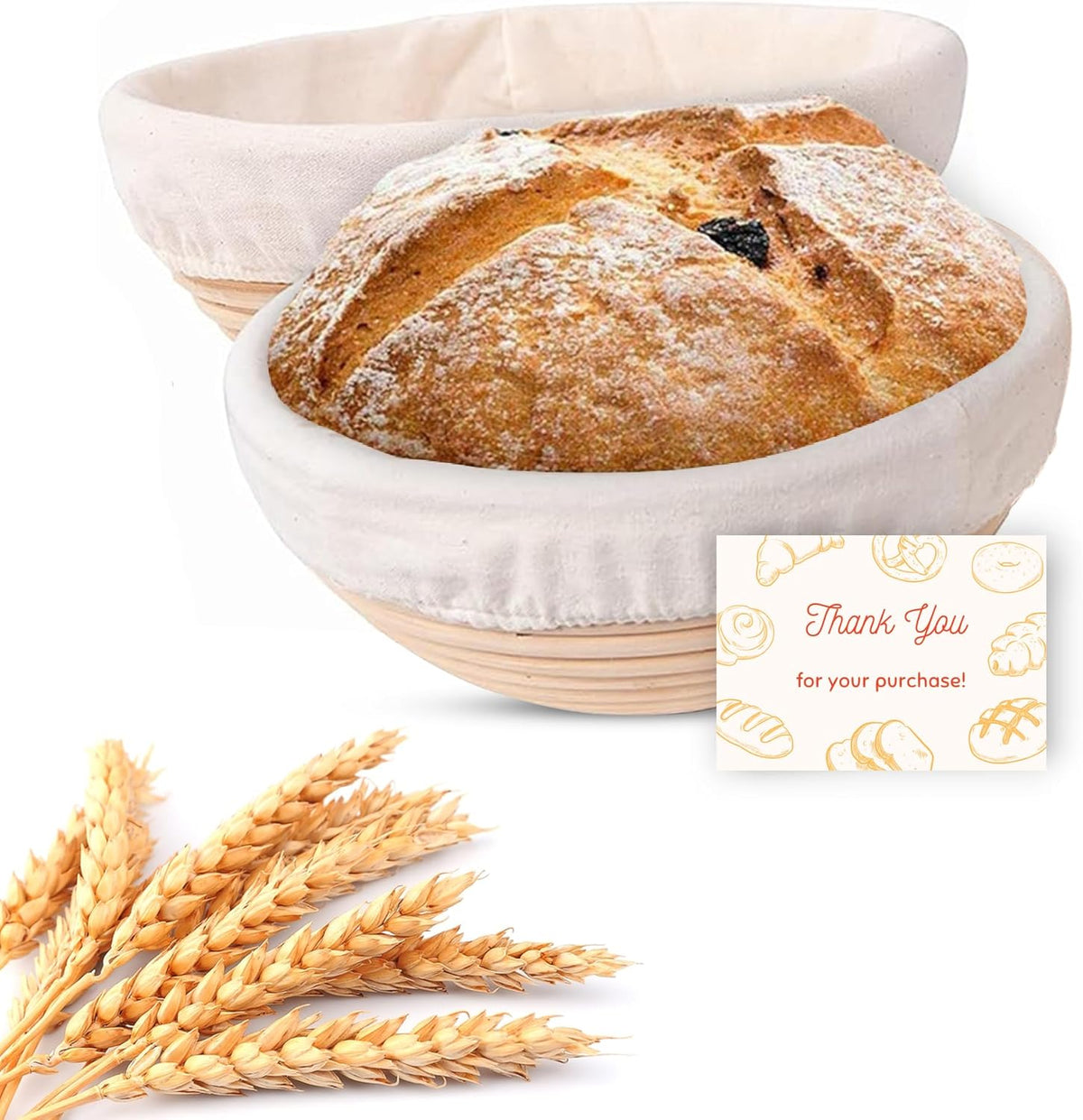 Banneton Bread Proofing Basket Set of 2 (9 Inch, Unbleached Rattan) – Round Dough Proofing Bowls with Cloth Liners for Artisan Sourdough Bread