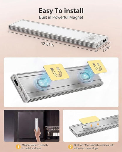 Abovizo 2 Pack Under Cabinet Lighting, 3 Color Temps, Battery Operated Motion Sensor Light Indoor, Dimmable Under Counter Lights for Kitchen Stairs Closet Pantry