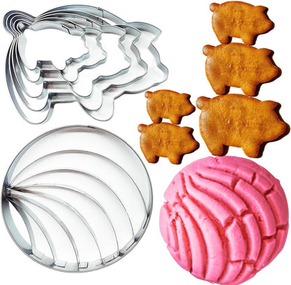 Doczen Concha Cutter & Pig Cookie Cutter Set for Mexican Cookbook Fans - Create Authentic Pan Dulce & Pastries to Pair with Mexicano Hot Chocolate