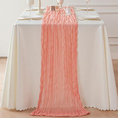 Sioloc Peach Coral Cheesecloth Table Runner 120'' x 35'',Spring Easter Decor Soft Gauze Boho Wedding Table Decor for 10ft Table Birthday Party,Baby Shower, Bridal Shower, Home & Event Decor