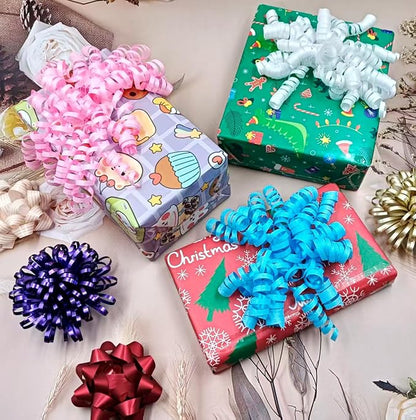 6pcs Self Adhesive Curly Bows for Gift Wrapping, Sparkling Ribbon Bows for Present Boxes, Birthday, Christmas, Wedding Decorations