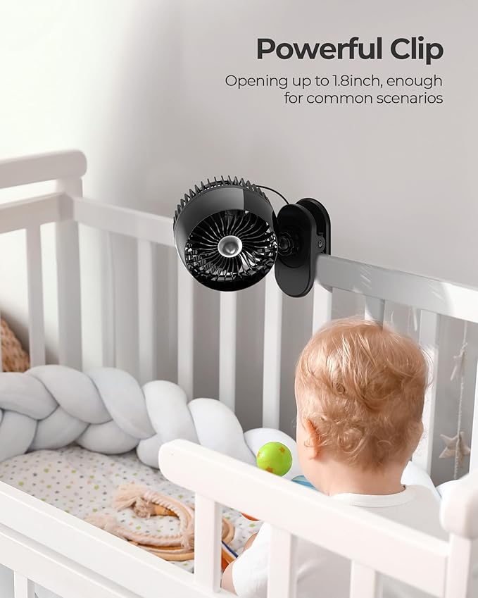 Koonie USB Clip on Fan, Strong Wind Ultra Quiet Small Desk Fan with Strong Clamp, More Than 360° Adjustable, 3 Speeds USB-C Corded Powered, Mini Personal Fan for Home Office Desktop Black