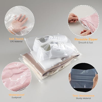 Swimsuit Organizer Bags - 50 Pack 8x10 Inch Clear Zipper Storage Bags, Waterproof Reusable Travel Packing Bags for Clothes, Underwear, Socks, Toiletries