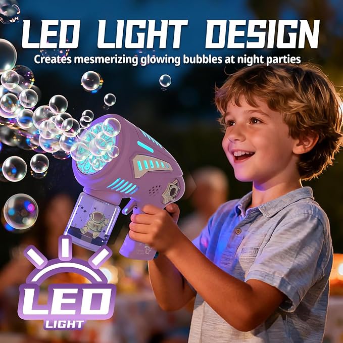Big Bubble Gun - Bubble Machine for Kids with 1200mAh USB-C Rechargeable, Make Larger Bubbles, LED Light - Bubble Toys Gifts Ages 3+ for Boys, Girls, Easter, Outdoor, Birthday Favor, Party Use