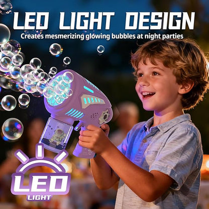 Big Bubble Gun - Bubble Machine for Kids with 1200mAh USB-C Rechargeable, Make Larger Bubbles, LED Light - Bubble Toys Gifts Ages 3+ for Boys, Girls, Easter, Outdoor, Birthday Favor, Party Use