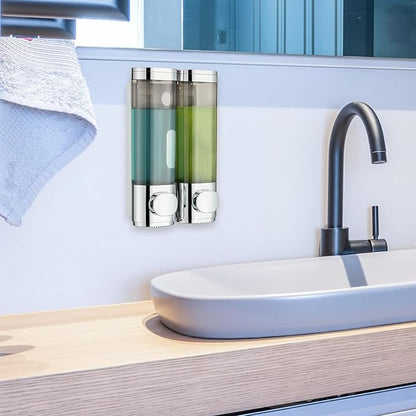 pollock Shampoo Dispensers for Shower Wall Mounted, Shower Shampoo Dispenser 2 Chamber No Drill Shampoo and Conditioner Dispenser Body Wash Dispenser for Bathroom,Large Capacity,Chrome