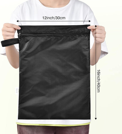 OTraki 12x16 inch Wet Bag 2Pcs Waterproof Swim Bag for Wet Clothes Small Swimsuit Dirty Clothes Laundry Bag Travel Machine Washable for Gym Beach Pool, Oxford Cloth with Handle & Zippered, Black