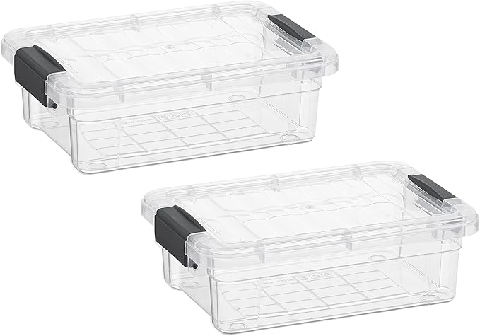 Superio Clear Storage Boxes with Lids, 1.27 Quart Plastic Container Bins for Organizing, Stackable Crates, BPA Free, Non Toxic, Odor Free, Organizers for Home, Office and Dorm, 2 Pack