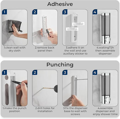 Wall Mounted Shampoo Dispenser for Shower - 1 Chamber No Drill Conditioner and Body Wash Dispenser for Bathroom, Large Capacity, Chrome