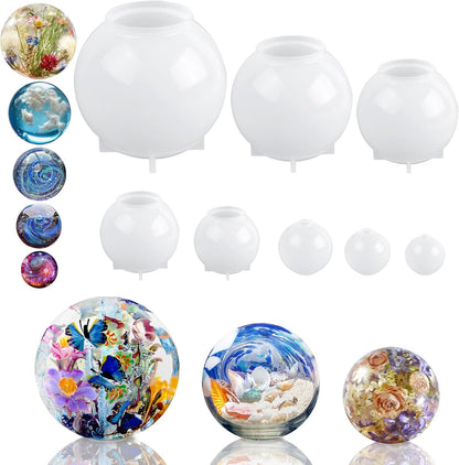 Kisrel Sphere Resin Molds, 8 PCS Sphere Silicone Mold, Upgraded 3D Seamless Epoxy Molds，Large Ball Shape Flower Resin Mold for Home Decor