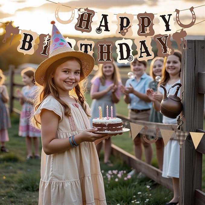 Horse Birthday Decorations,Pre-strung Horse Party Banners for Girls,Cowgirl Happy Birthday Decorations Western Horse Supplies Women