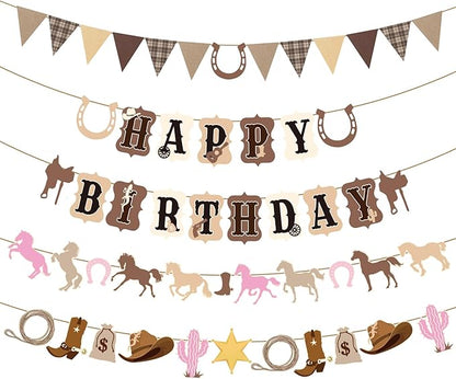 Horse Birthday Decorations,Pre-strung Horse Party Banners for Girls,Cowgirl Happy Birthday Decorations Western Horse Supplies Women