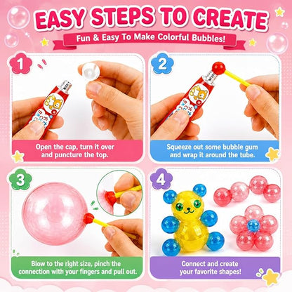 20 PCS Blow Plastic Bubbles Toy Kit, Large Bubble Balloons for Kids, DIY Blow Bubble Balloons with Straws, Colorful Plastic Bubble Toy, Party Favors, Classroom Rewards, Birthday Gift