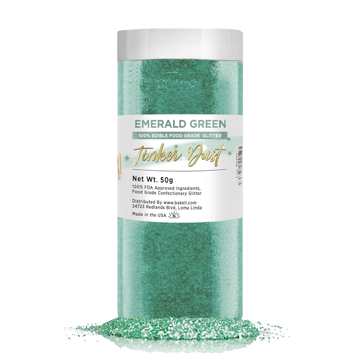 Bakell Emerald Green Edible Glitter, 50 Grams, Tinker Dust Edible Glitter, Kosher Certified, 100% Edible Glitter, Cakes, Cupcakes, Cake Pops, Drinks