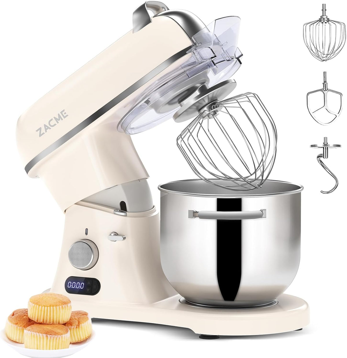 ZACME 7.4QT Household Stand Mixer 800W with CSA Certified and Aluminum Die Casting, Kitchen Electric Mixer Metal Food Mixer with Stainless Steel 7L Bowl, Dough Hook, Whisk and Beater
