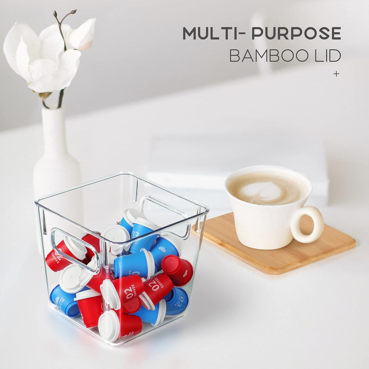Coffee Pod Holder with Bamboo Lids, 3 Pack K Cup Organizer Large Capacity Coffee Bar Organization and Storage