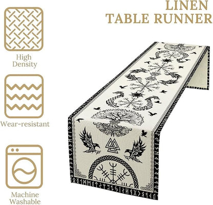 Viking Tree of Life Table Runner, Raven Helmet of Awe Seasonal Table Runner for Kitchen Dining Home Party 13x60in