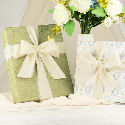 Ivory Cotton Ribbon 1-1/2 Inch Ivory 3 Rolls 21 Yards Frayed Edge Fabric Set for Wedding Invitations, Bridal Shower, Anniversary Celebration, Elegant Event Decor & Gift Wrapping