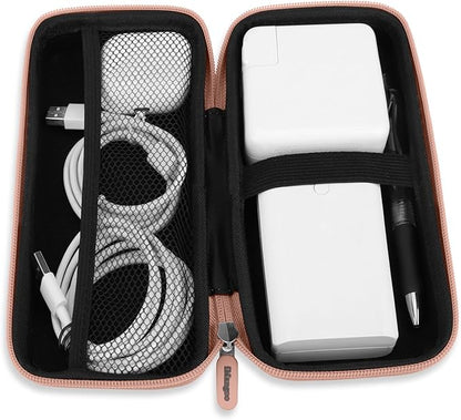 iMangoo Travel Essential Electronics Organizer Pouch Charger Case, Shockproof Dual Zipper Power Bank Cables Tech Accessories Purse, Men & Women Travel Must Have Storage Bag, 8.5x4.5x2 inch Rose Gold