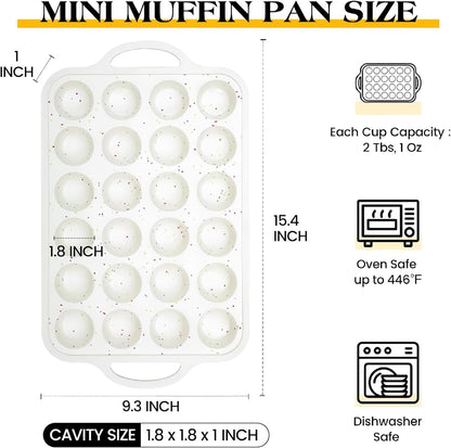 2 Pcs Silicone Mini Muffin Pan With Metal Frame, 24 Cups Nonstick Cupcake Tray for Baking, Small Muffin Molds with Handles (Cream)