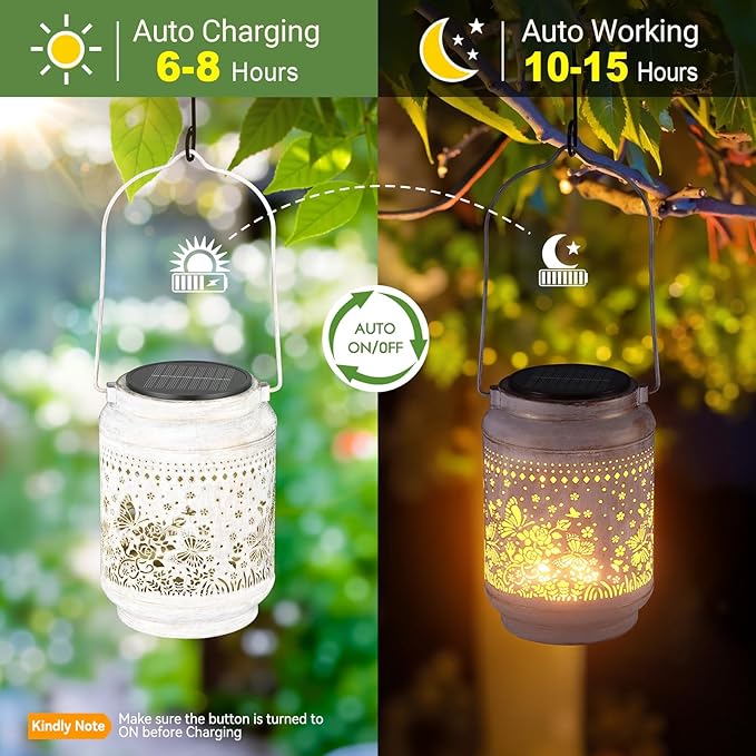 KOOPER 2 Pack Solar Lanterns Outdoor Waterproof Mothers Day Gifts for Women Mom Grandma, Metal Butterfly and Rose Hanging Solar Lantern Outdoor, 2 Modes Outdoor Decoration for Yard, Patio, Garden