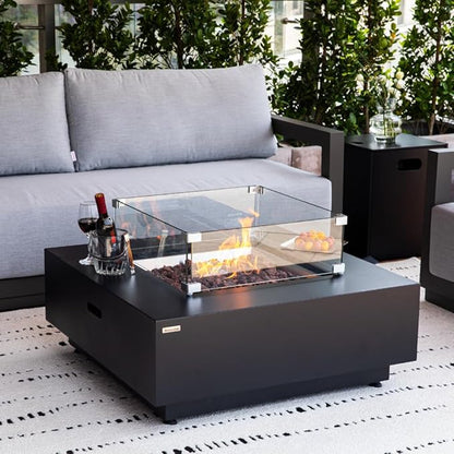 Ashton 36” Propane Fire Pit Smokeless Firepit Converts to Outdoor Gas Fire Pit for Outside Patio Firepit Table Includes Windscreen Rain & Tank Cover Lava Rocks Lid CSA Certified