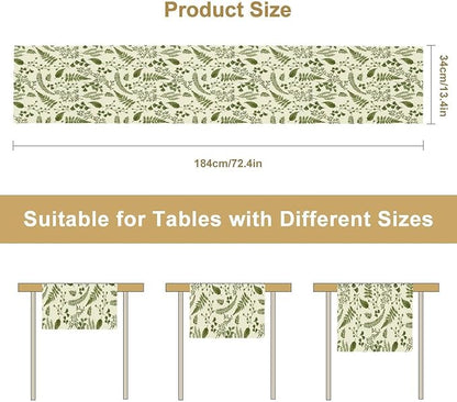 Green Leaves Table Runner,Spring Summer Herbs Botanical Natural Plants Print Table Runner for Kitchen Dining Table Farmhouse Home Party Decor 13x108in