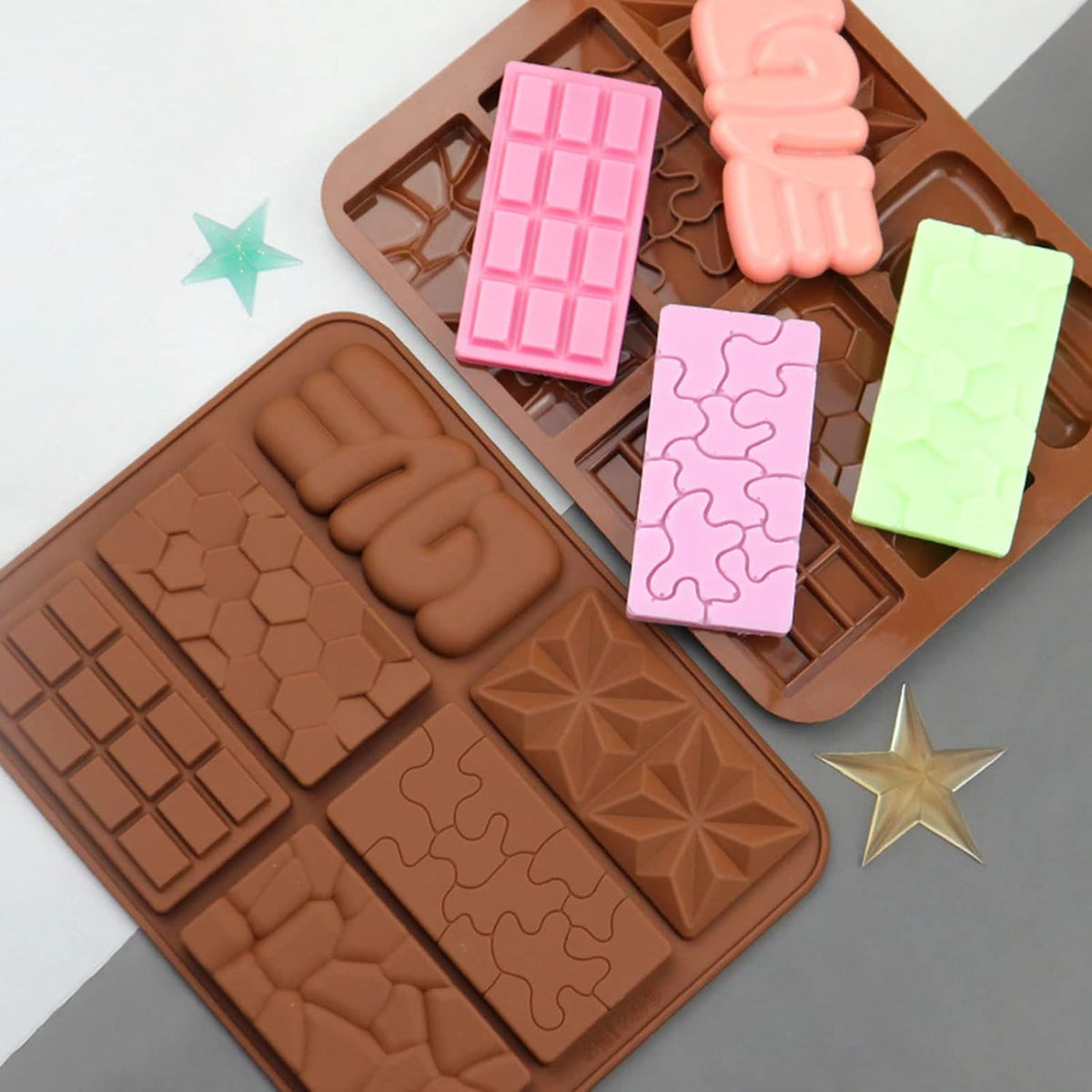 C-CO 6 in 1 Silicone Break Apart Chocolate Bar Mold, Silicone Molds for Wax Melts Non Stick Homemade Protein and Energy Bar Mould, Pack of 2