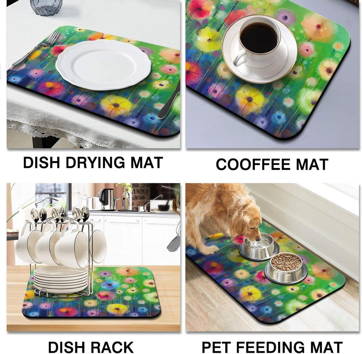 Dish Drying Mat for Kitchen Counter 24x18in Washable Quick Dish Drying Pad Rubber Backed Absorbent Draining Mat Fit Kitchen Counter,Bar,Under Sink