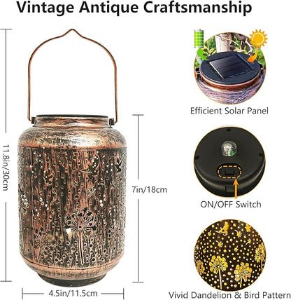 HUMIIEYE Solar Lantern Outdoor Dandelion Garden Decor, IP65 Waterproof Hanging Solar Powered Lights Birthdays Gifts for Women Mom, Metal Decorative Light for Patio Yard Lawn Porch Backyard Christmas