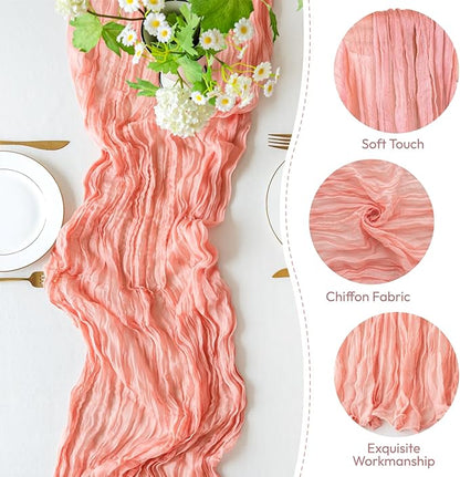 Sioloc 10 Pack Peach Coral Cheesecloth Table Runner 120'' x 35'',Spring Easter Decor Soft Gauze Boho Wedding Table Decor for 10ft Table Birthday Party,Baby Shower, Bridal Shower, Home & Event Decor