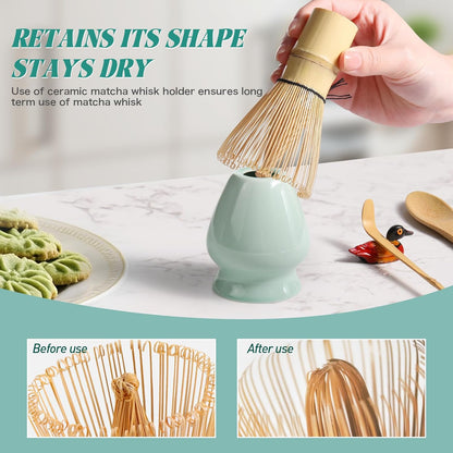 Matcha Whisk Set,MatchaSet with Bamboo Matcha Whisk and Ceramic Holder, Bamboo Scoop+Wooden Spoon,Scoop Holder,Sifter-Complete Matcha Tea Set,6 Pcs Matcha Kit,Tools for Matchas Ceremonial Grade Kit