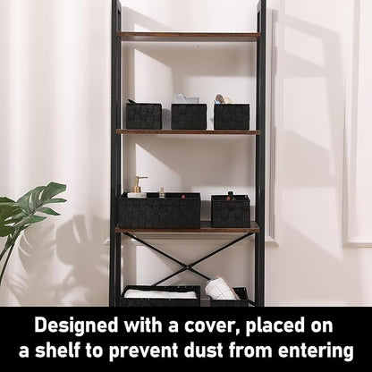 Storage Bins Woven Organizer Set of 7 – Polypropylene Storage Baskets with Metal Frame, Stackable Fabric Boxes for Drawers, Closet, Shelf, Nursery and Office, Black