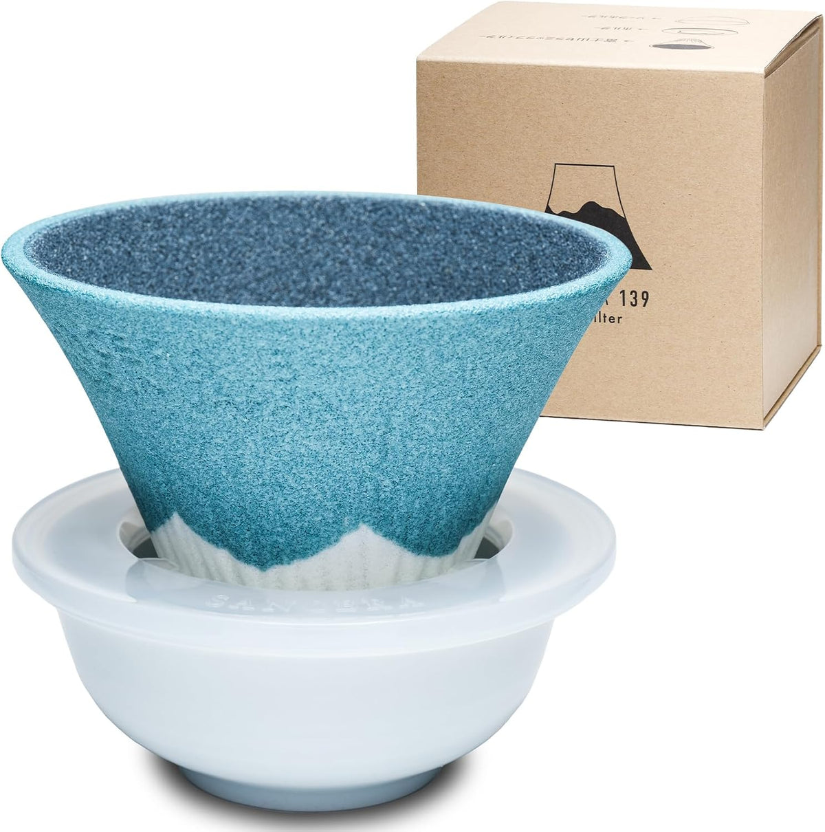 Ceramic Reusable Coffee Filter Dripper Paperless Sustinable Mt. Fuji Made in Japan (Blue Green)