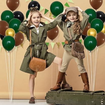 Dark Green Black Gold Brown Balloon Garland Arch Kit, Green Black Balloon Gold, Brown Balloons for Football Birthday Graduation Prom Camo Jungle Safari Baby Shower Party Decorations