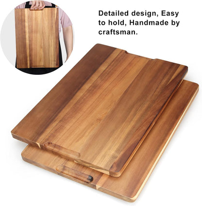17" Best Solid Acacia Wood Cutting Boards for Kitchen Meat Large Wooden Charcuterie Board Food Non Toxic Hardwood Chopping Boards with Juice Groove