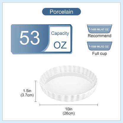 Lovecasa Porcelain Quiche Baking Dish,10 Inch Reusable Pie Pan Quiche Pan, Non-Stick Round Pie Dish, Tart Pan with Ruffled Edge,Pie Pan for Pies