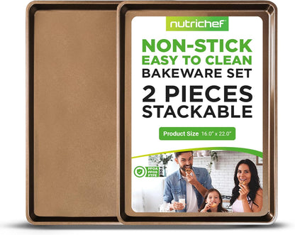 NutriChef 2-Piece Nonstick XL Cookie Sheets for Baking - 22" x 16" Extra Large Carbon Steel Oven Baking Trays - Non Stick Coating