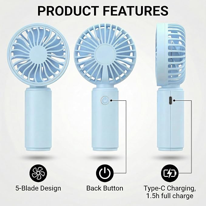 VanSmaGo 4 Pack Mini Handheld Fan, USB Rechargeable Portable Personal Fan with 3 Speeds, Detachable Cover, Small Lightweight Pocket-Size Fan for Kids, Family, Travel, School, Theme Park