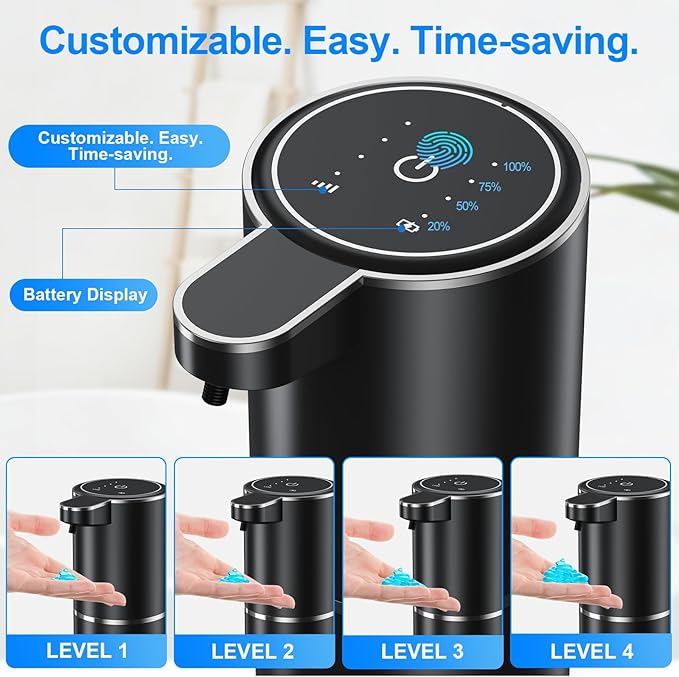 Automatic Soap Dispenser Touchless, Hand Soap Dispenser 13oz/380ml, Liquid Touchless Soap Dispensers with 4-Level, Wall Mounted or Countertop for Bathroom & Kitchen